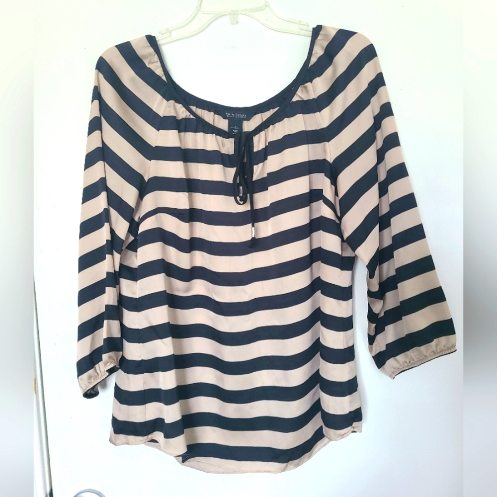 WHBM Black and Tan Striped Blouse 3/4 Sleeve